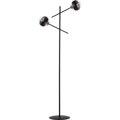 Stylowa Lampa podłogowa 2 szklane kule Linear Stripe przezroczysto-czarna Emibig do salonu i sypialni