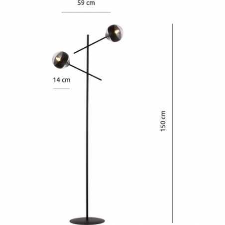 Stylowa Lampa podłogowa 2 szklane kule Linear Stripe przezroczysto-czarna Emibig do salonu i sypialni