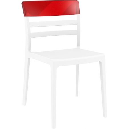 Stylowe Krzesło z tworzywa Moon Biały z czerwonym przeźroczystym Siesta do salonu i jadalni.