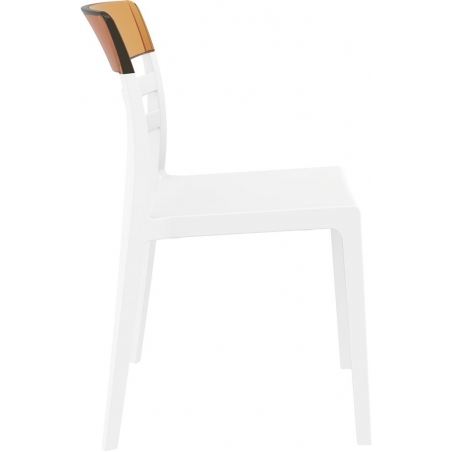 Stylowe Krzesło z tworzywa Moon Biały z bursztynowym przeźroczystym Siesta do salonu i jadalni.