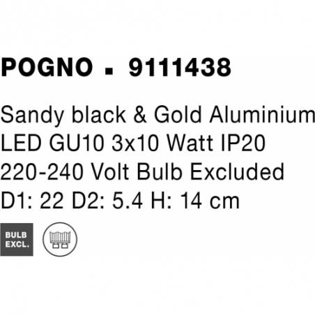 Plafon kierunkowy. Reflektor sufitowy Ango Round III czarno-złoty do przedpokoju i kuchni