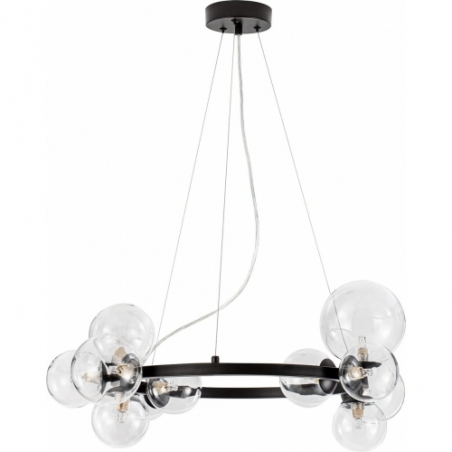 Lampy modern. Elegancka Lampa wisząca designerska szklane kule Nerro 65cm przeźroczysty/czarny nad stół
