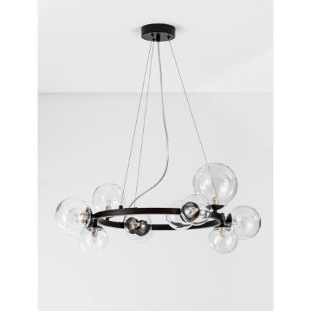 Lampy modern. Elegancka Lampa wisząca designerska szklane kule Nerro 65cm przeźroczysty/czarny nad stół