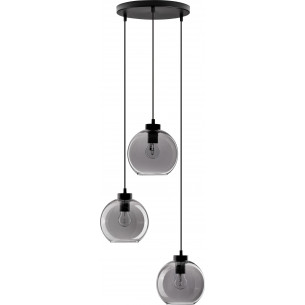 Tempo 30cm smoked glass retro glass pendant lamp with 3 spheres