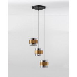 Lampa wisząca szklana glamour Nanno III szkło dymione/mosiądz 2